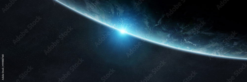 Leinwandbilder panoramic planet earth background. panorama of space view of the globe 3d rendering elements of this