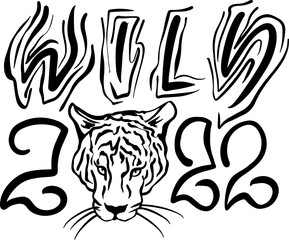 New year modern lettering. Wild 2022 year of tiger. Vector illustration.