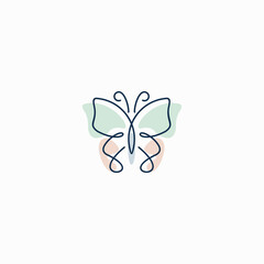 Beauty Butterfly Logo with simple minimalist line art style