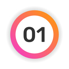 One, number 1 icon, circular button vector sign.