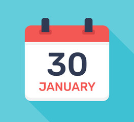 January 30 calendar icon. Thirty of Jan vector illustration