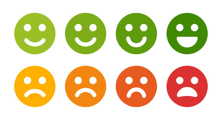 Customer survey feedback icon set. Emoticons for rate the satisfaction level. Happy and sad symbol.