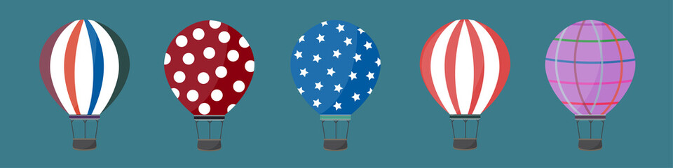 hot air balloon icons set. vector illustration