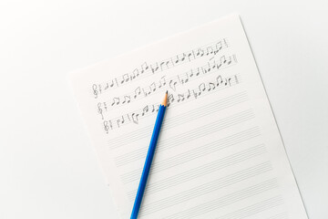 Random music notes with pencil. Music concept.