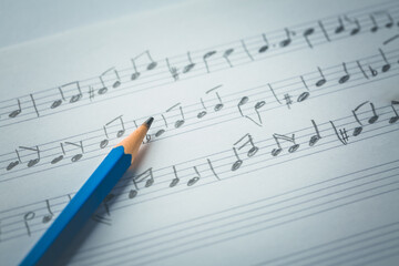 Random music notes with pencil. Music concept.