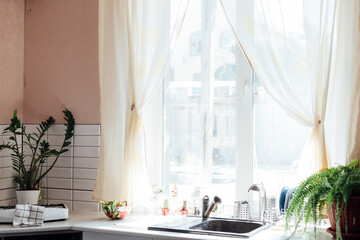 sink with window and flowers kitchen interior