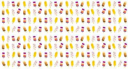Miscellaneous ice cream on white background pattern