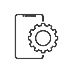 Icono smartphone con engranaje con lineas en color gris
