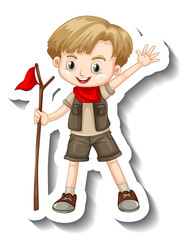 A sticker template with a boy in safari outfit cartoon character