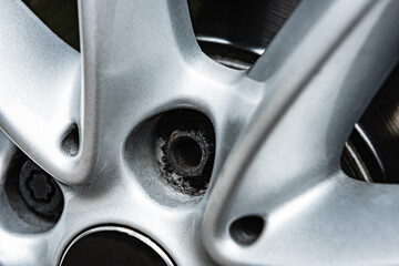 Close up of alloy car wheel.