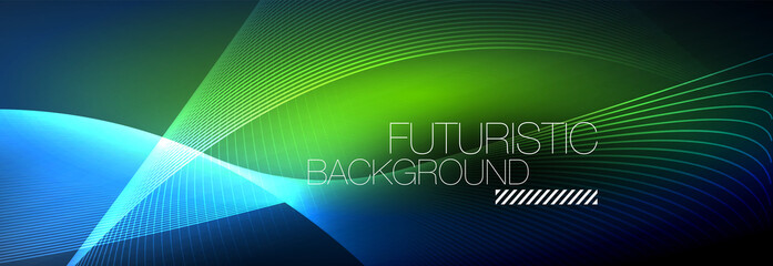 Abstract neon glowing light in the dark with waves. Shiny magic energy and motion concept, vector abstract wallpaper background