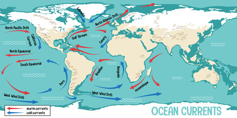 Ocean currents on world map background © blueringmedia