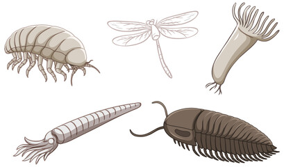 Set of underwater plankton