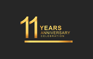 11th years anniversary logotype with under line golden color for anniversary celebration