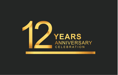 12th years anniversary logotype with under line golden color for anniversary celebration