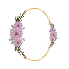 oval frame with pink watercolor flower and branch