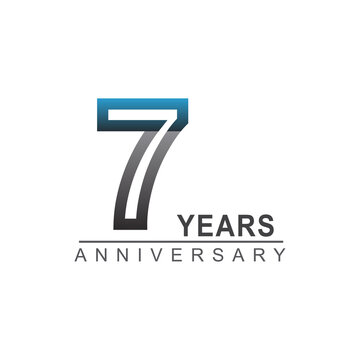 7th years anniversary logotype bold line number with grey and blue color for celebration event isolated on blue background
