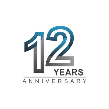 12th years anniversary logotype bold line number with grey and blue color for celebration event isolated on blue background