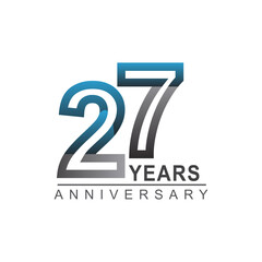 27th years anniversary logotype bold line number with grey and blue color for celebration event isolated on blue background
