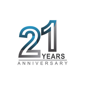 21st years anniversary logotype bold line number with grey and blue color for celebration event isolated on blue background