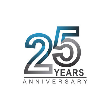 25th years anniversary logotype bold line number with grey and blue color for celebration event isolated on blue background