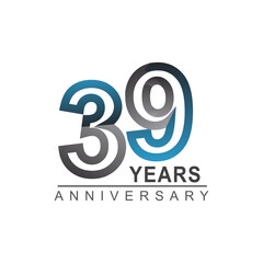 39th years anniversary logotype bold line number with grey and blue color for celebration event isolated on blue background