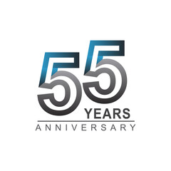 55th years anniversary logotype bold line number with grey and blue color for celebration event isolated on blue background