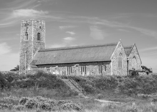 Black and white image of the Church of All Saints and St Margaret, Pakefield, Suffolk, England
