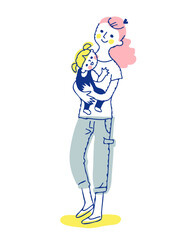 女の子を抱っこしている若いママ