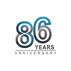 86th years anniversary logotype bold line number with grey and blue color for celebration event isolated on blue background