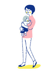 女の子を抱っこしている若いママ