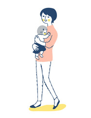 女の子を抱っこしている若いママ