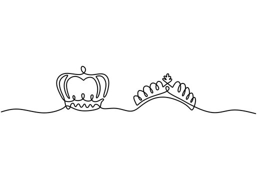 A crown of king and queen in continuous line drawing isolated on white background. A crown symbol of majesty king and queen. The concept of leadership, power, luxury, wealth, success