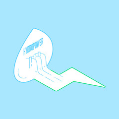 Hydropower capturing the energy of falling water to generate electricity. Renewable and clean energy. Vector illustration outline flat design style.