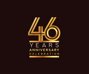 46th years anniversary celebration logotype. Anniversary logo with golden and silver color isolated on black background, vector design for celebration, invitation card, and greeting card