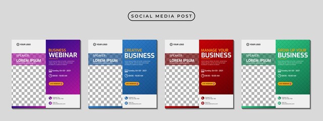 Collection of social media post banner template design. Perfect for business webinar, marketing webinar, online class program, etc