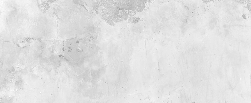 Panorama of Old cement wall painted white, peeling paint texture and background
