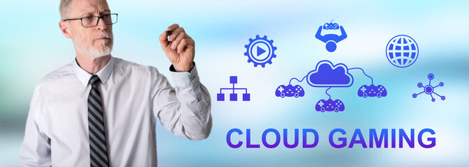 Businessman drawing cloud gaming concept