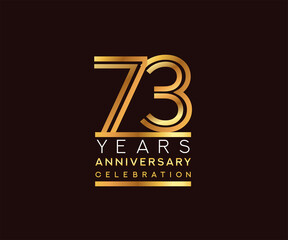 73rd years anniversary celebration logotype. Anniversary logo with golden and silver color isolated on black background, vector design for celebration, invitation card, and greeting card