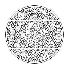 Coloring pages for adults. Six pointed star. Doodle anti-stress Hand-drawn Vector illustrarion