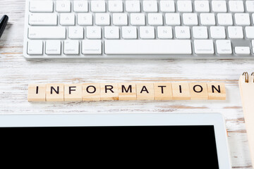 Actual information concept with letters on cubes