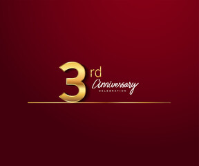 3rd anniversary logotype with golden color and underline design isolated on red color. vector anniversary for celebration, invitation card, and greeting card