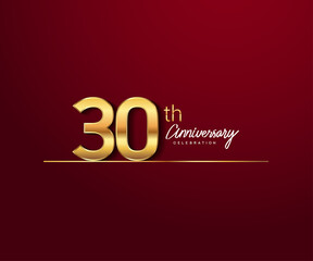 30th anniversary logotype with golden color and underline design isolated on red color. vector anniversary for celebration, invitation card, and greeting card