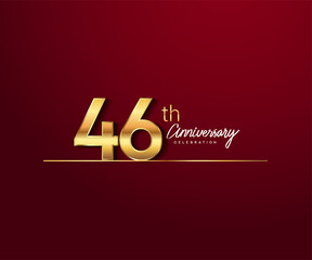 46th anniversary logotype with golden color and underline design isolated on red color. vector anniversary for celebration, invitation card, and greeting card