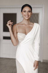 Portrait of a beautiful bride in luxury wedding dress.