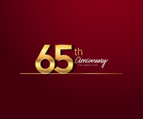 65th anniversary logotype with golden color and underline design isolated on red color. vector anniversary for celebration, invitation card, and greeting card