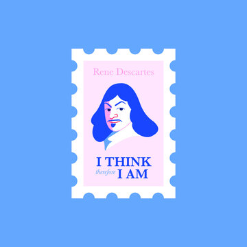Rene Descartes quote on a stamp
