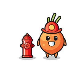 Mascot character of carrot as a firefighter