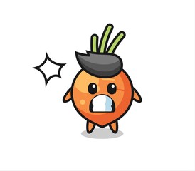 carrot character cartoon with shocked gesture