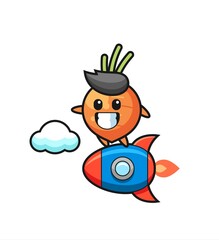 carrot mascot character riding a rocket